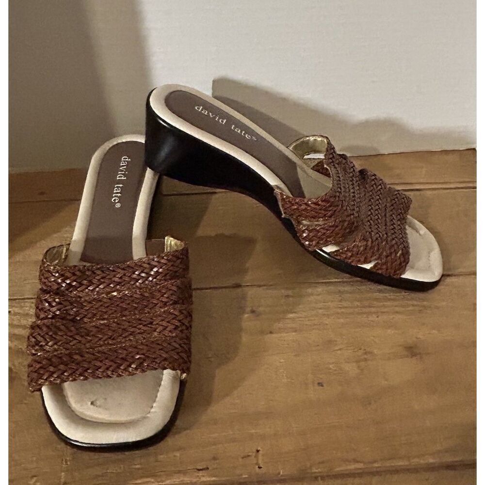 David Tate Womens Sandals Size 7W Slip On Wedge Heel